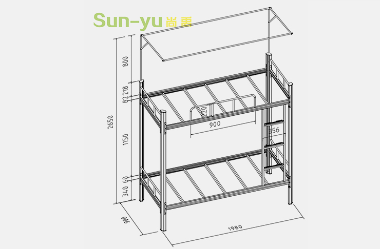 單連2人位-內梯-學生宿舍高架公寓床-SYN02