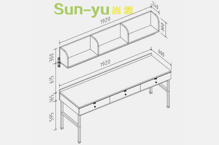 二連3人位-側(cè)梯-組合書桌設(shè)計(jì)圖