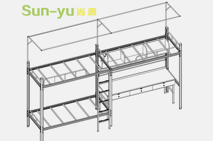 二連3人位-側(cè)梯-組合書桌設(shè)計(jì)圖