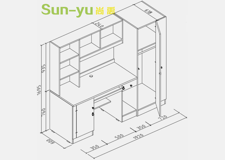 單人高架床-側(cè)梯-組合桌柜設(shè)計(jì)圖