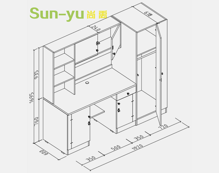 單人高架床-側(cè)梯-組合桌柜設(shè)計(jì)圖