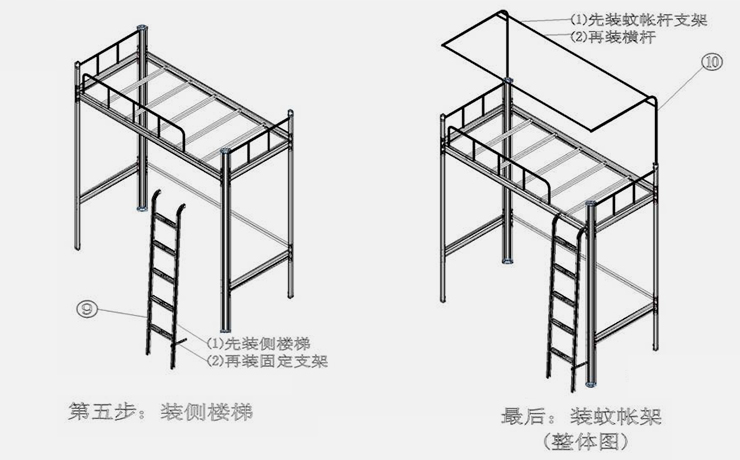 單人高架床-側(cè)梯-組合公寓床-安裝圖