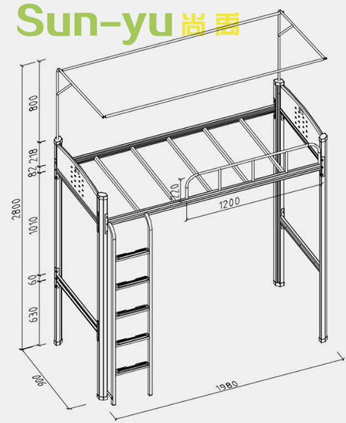 單人高架床-側(cè)梯-定制設(shè)計圖