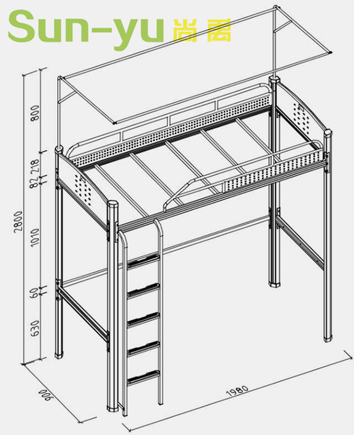 單人高架床-側(cè)梯-定制設(shè)計圖