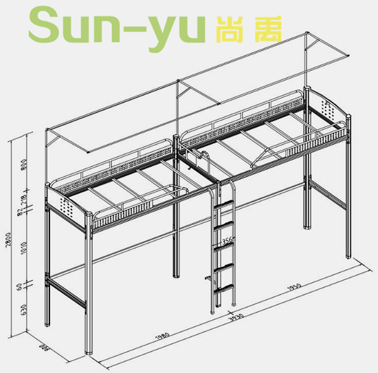 二連2人位側(cè)梯鋼架床設(shè)計(jì)圖