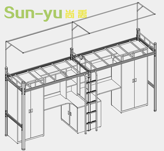 二連2人位側(cè)梯公寓床組合柜設(shè)計(jì)圖