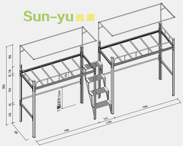 二連2人位中梯鋼架床設(shè)計(jì)圖