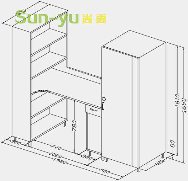 二連2人位中梯公寓床組合柜設(shè)計(jì)圖