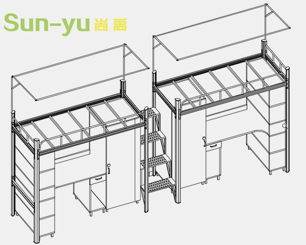 兩連2人位-中梯-組合公寓床設(shè)計(jì)圖