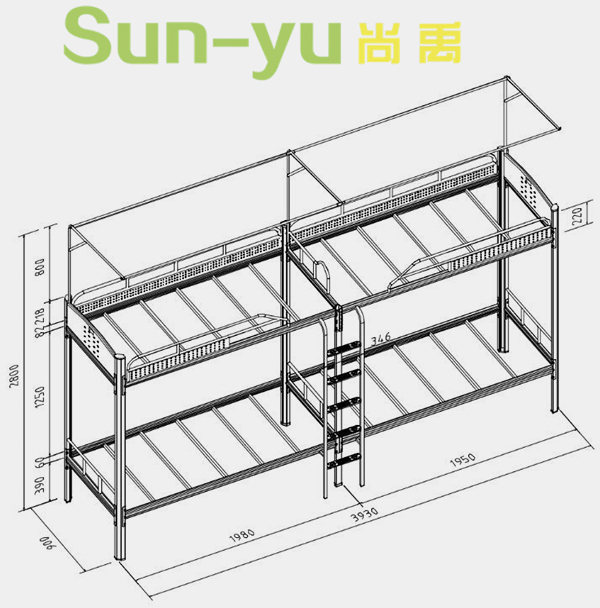 二連4人位高架床-側(cè)梯-定制設(shè)計(jì)圖