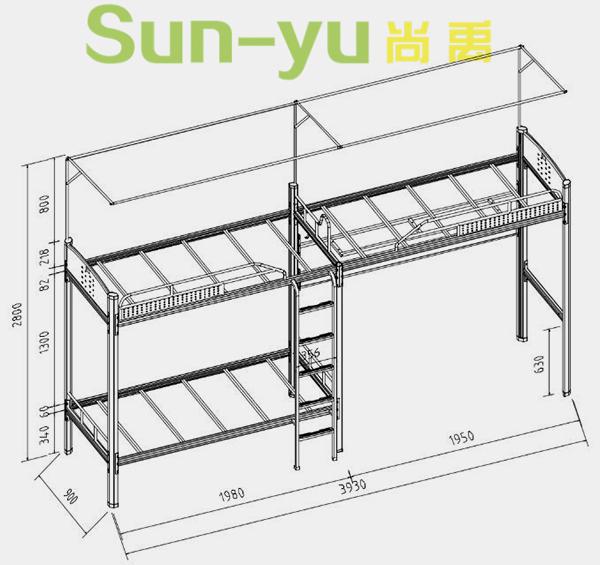 二連3人位-側(cè)梯-高架公寓床-定制設(shè)計圖