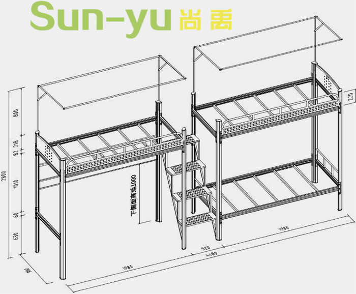 二連3人位-中梯-高架公寓床-定制設(shè)計圖