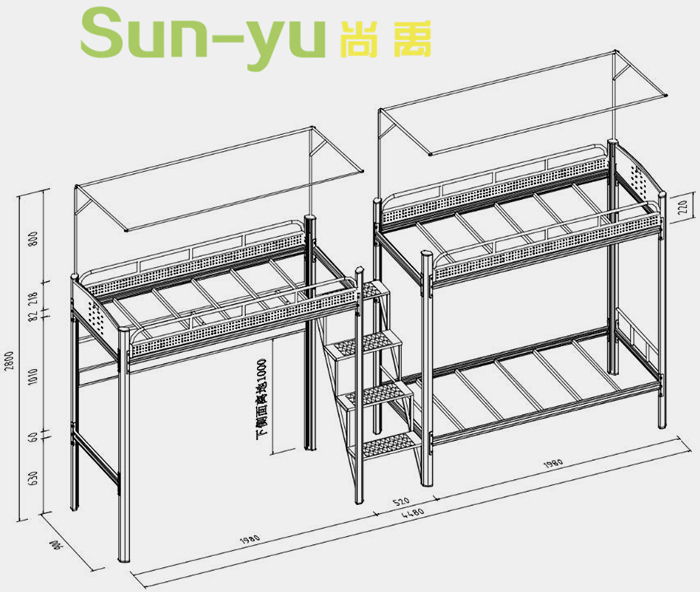 二連3人位-中梯-高架公寓床-定制設(shè)計圖