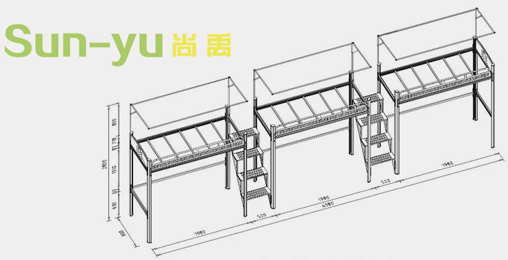 三連3人位-中梯-組合公寓床定制設(shè)計圖