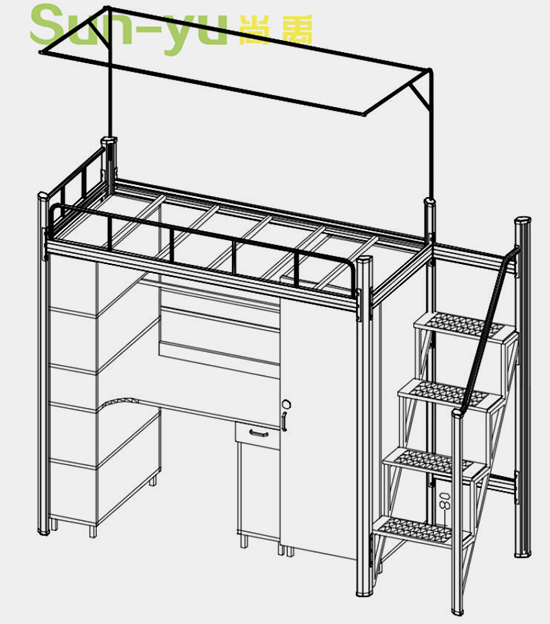 單人高架床-中梯-定制組合桌柜-組合設(shè)計圖 
