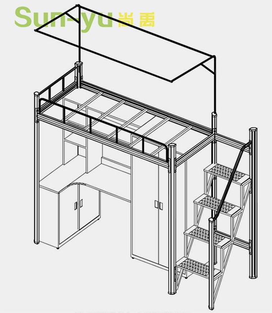 單人高架床-中梯-定制組合桌柜-組合設(shè)計圖