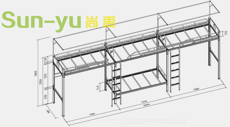 三連4人位-側(cè)梯-高架公寓床定制設(shè)計圖