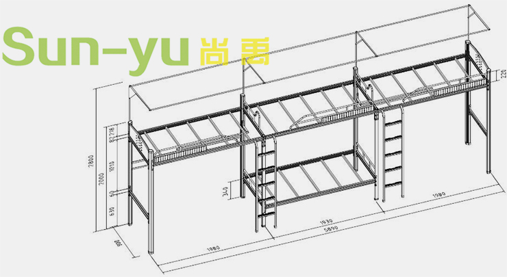 三連4人位-側(cè)梯-高架公寓床定制設(shè)計圖